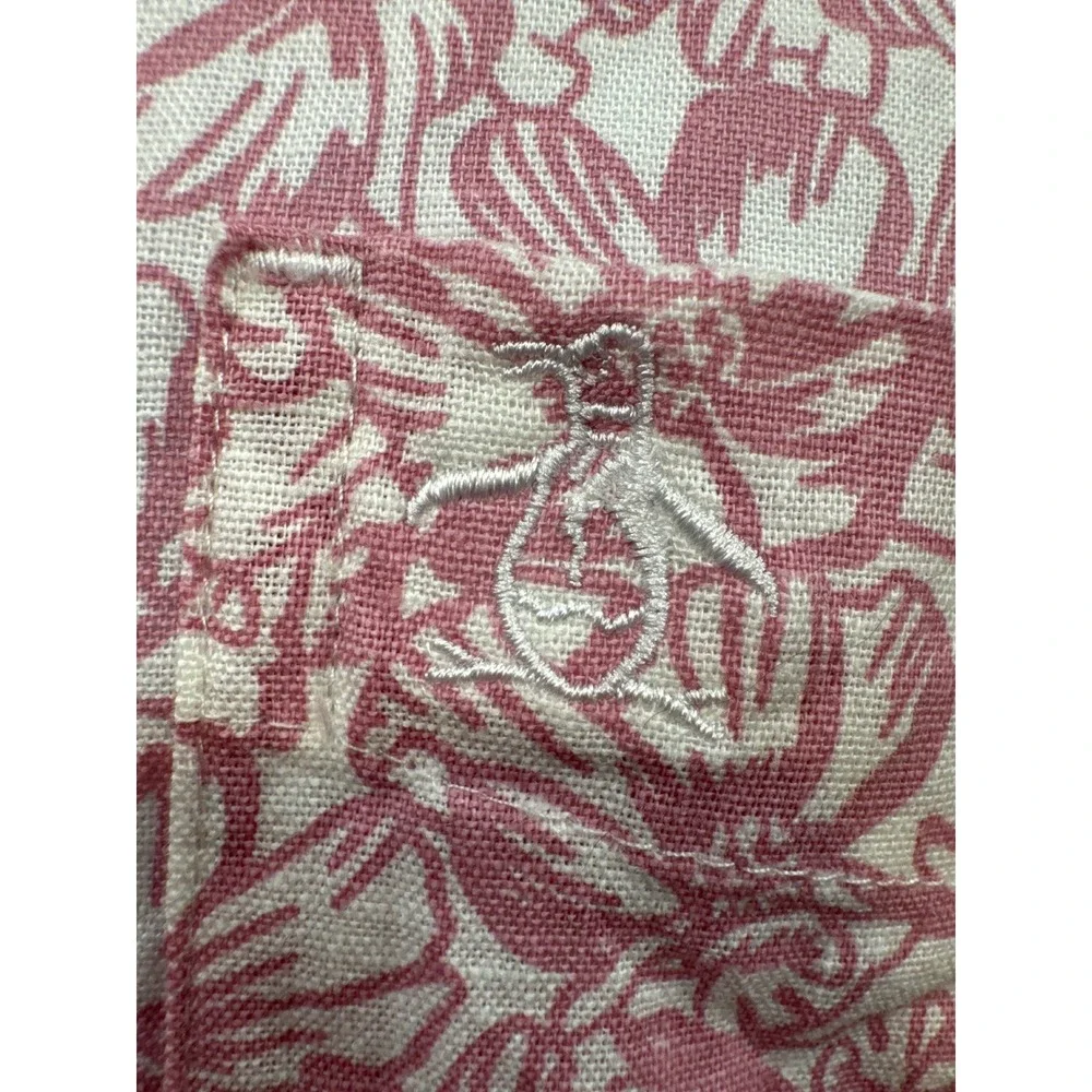 Original Penguin Mens XL Pink‎ Floral Linen Blend Short Sleeve Button Down Shirt